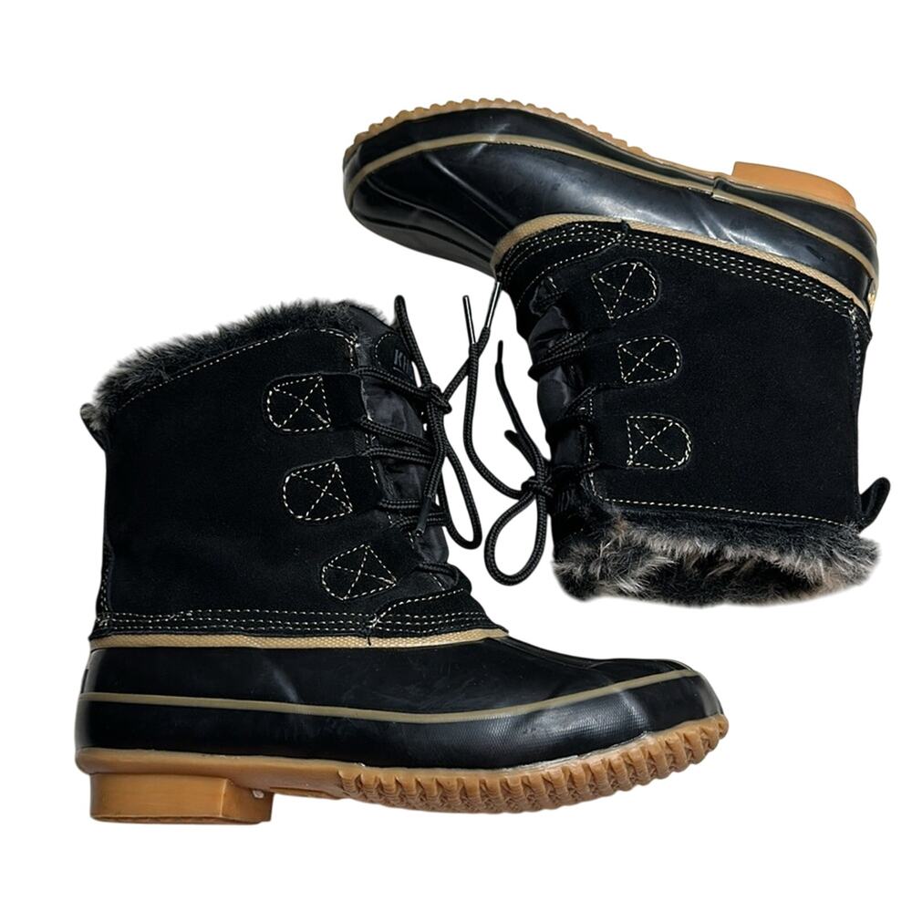 Khombu Winter Duck Boots Fuzzy Tie Up Rubber Classic Style Black Neutral